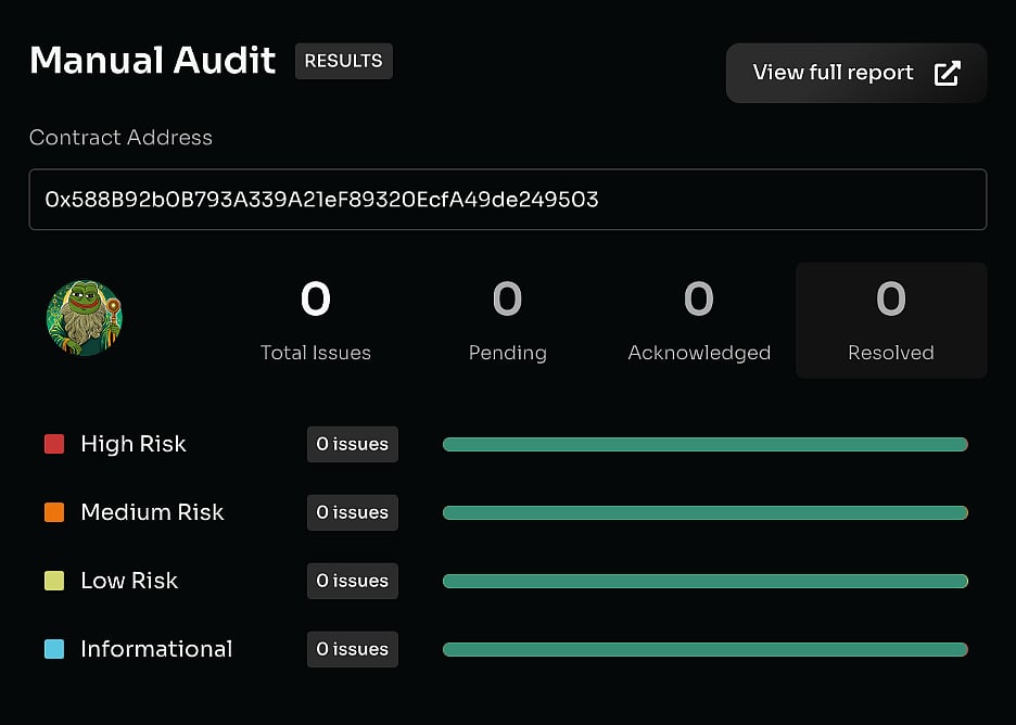 Audit results screen showing zero issues for all risk levels.