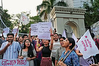 | Photo: Sandipan Chatterjee  : Fair Ask: Students protest in front of the main gate of the Presidency University in Kolkata, demanding a legitimate union and students elections