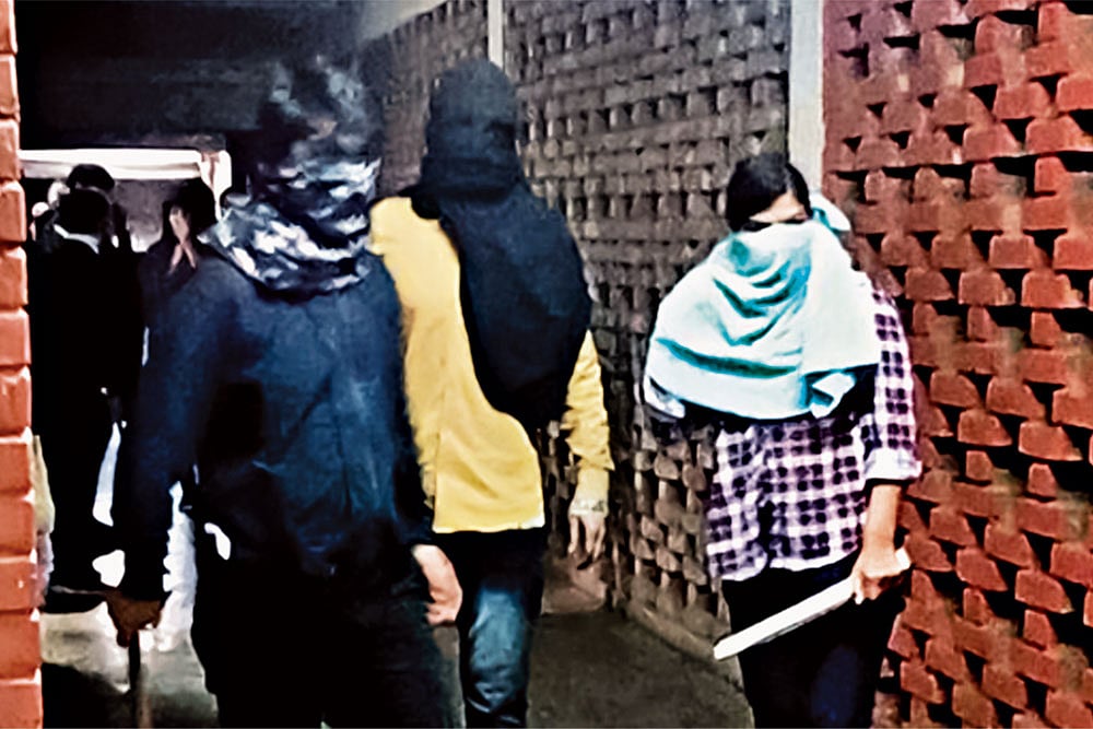 Campus Violence: In January 2020—during the peak of a students’ movement against a massive fee hike proposed by the JNU administration—masked goons entered the university campus and assaulted students and teachers