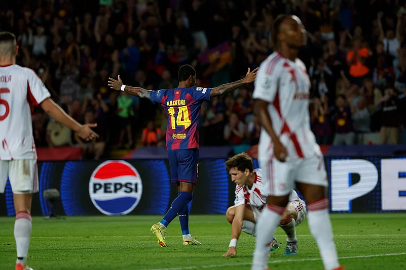 Spain soccer UEFA Champions League 2025-26 Barcelona Vs Olympiacos_Marcus Rashford