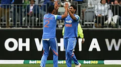 India's Ashdeep Singh celebrates with teammate Harshit Rana after he caught Travis Head during the one day international cricket match between Australia and India in Perth Australia, Sunday, Oct. 19, 2025. - Photo: AAPImage/David Woodley via AP