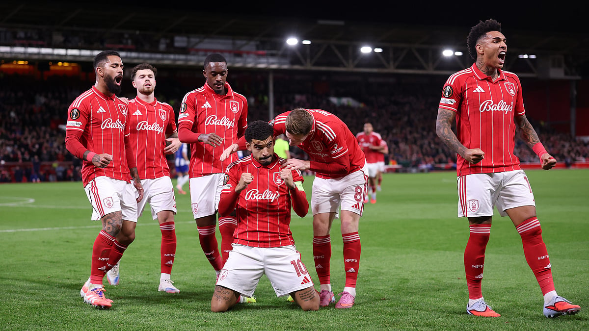 Nottingham Forest celebrate their goal against Porto
