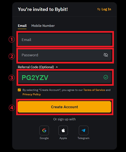Bybit sign-up screen.