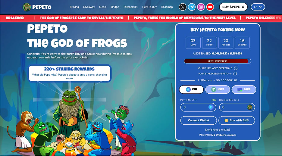 PEPETO: THE GOD OF FROGS, featuring cartoon frogs.
