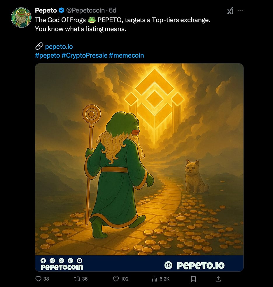 The God Of Frogs 🐸 PEPETO, targets a Top Tiers exchange.