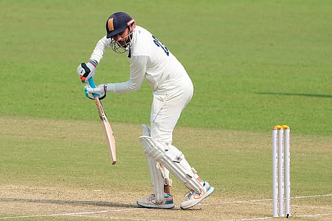 Gujarat's Siddharth Desai plays a shot during the second day of the Ranji Trophy cricket match between Bengal and Gujarat, at Eden Gardens, in Kolkata, West Bengal.