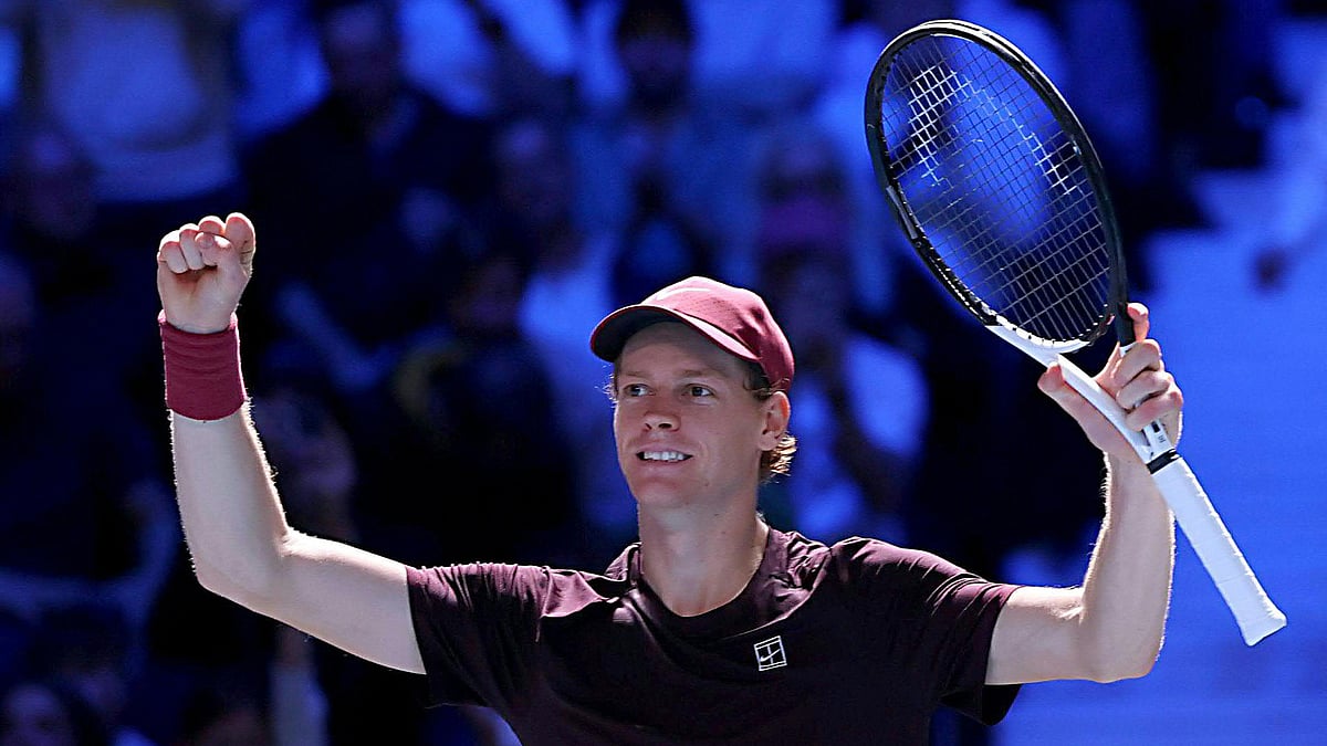 Jannik Sinner celebrates his win over Alexander Zverev