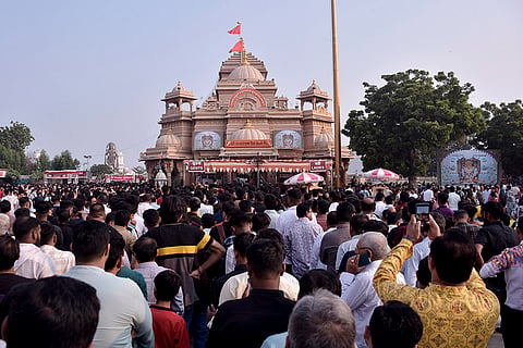 People throng the 'Salangpur Hanumanji Mandir' during the weekend rush, in Salangpur, Gujarat.