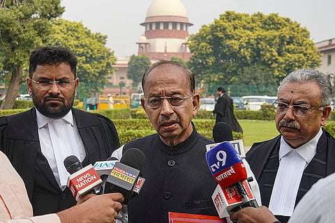 BJP leader Vijay Goel speaks with the media after a Supreme Court hearing on a suo motu case relating to stray dogs, in New Delhi.