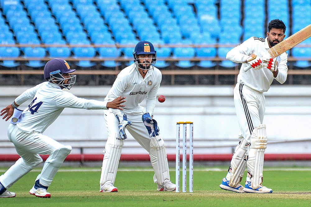 Ranji Trophy Cricket 2025-26 Saurashtra and Madhya Pradesh - Day 3_Saransh Jain 