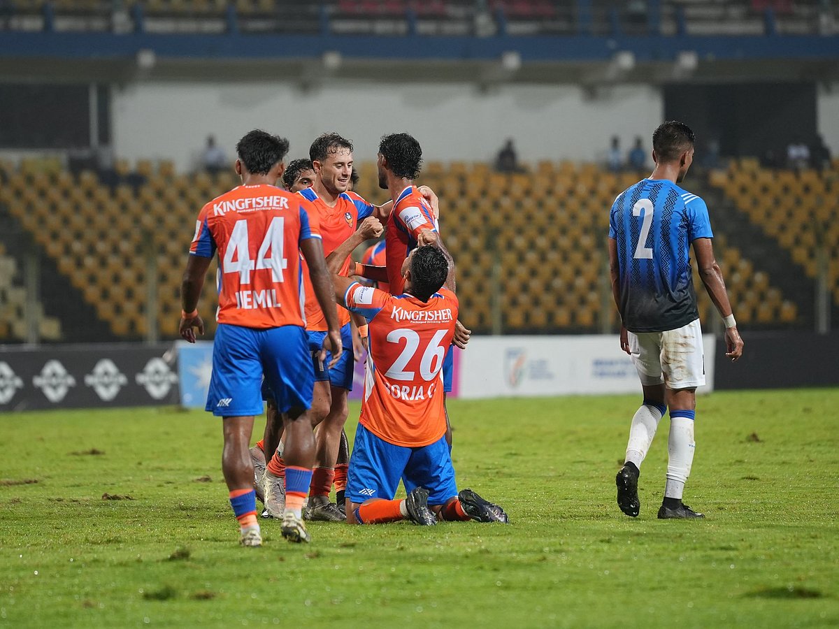 X/ISL : FC Goa celebrate their 3rd goal against Inter Kashi FC in the AIFF Super Cup 2025 Group B match