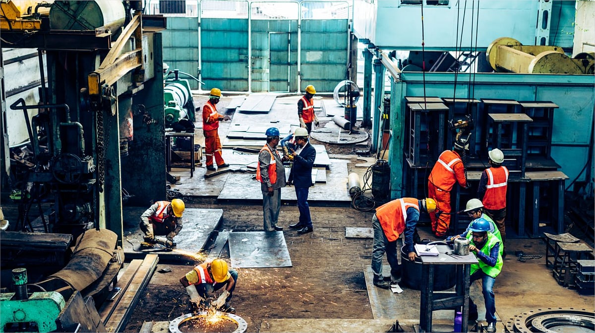 A construction site with construction workers
