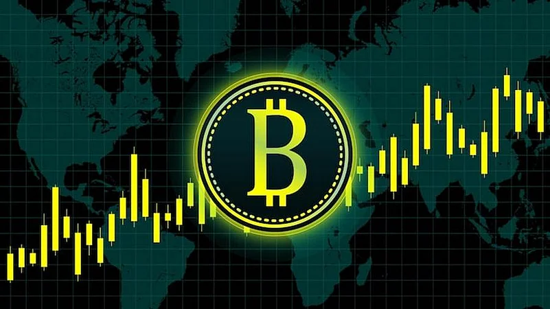 Bitcoin symbol with chart in background