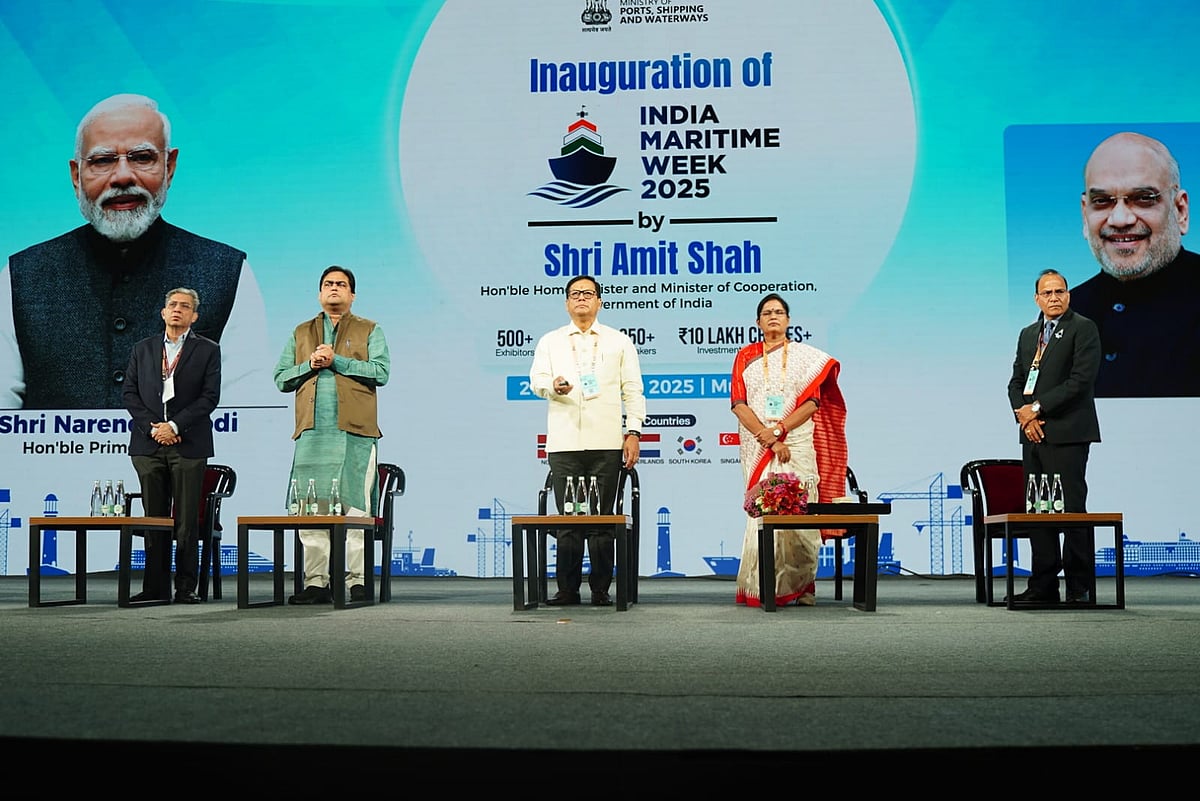 Union Minister for Ports, Shipping and Waterways Sarbananda Sonowal at the Indian Maritime Week 2025