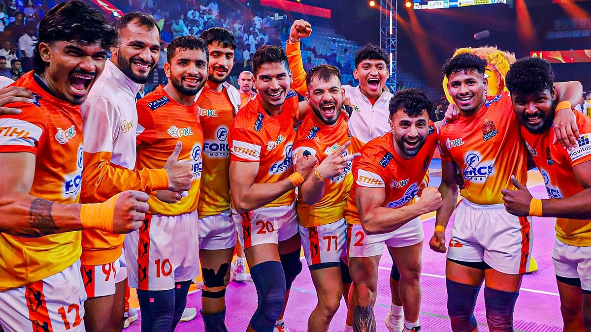 X/ProKabaddi : A jubilant Puneri Paltan players celebrating their win over Telugu Titans.