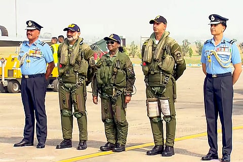 President Murmu in Ambala: President Droupadi Murmu with Chief of the Air Staff  Air Chief Marshal AP Singh, second from left, and others before she takes a sortie in Rafale fighter jet, at Air Force Station in Haryana's Ambala. 