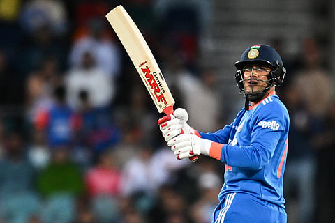 Shubman Gill of India bats during the T20 cricket international between India and Australia in Canberra, Australia.
