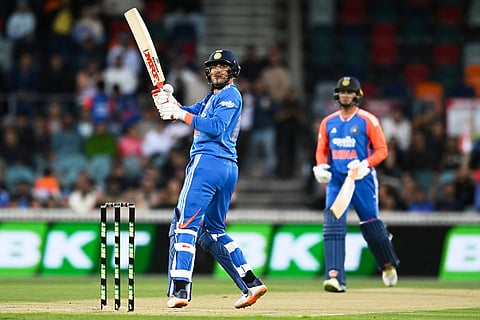 Shubman Gill of India bats during the T20 cricket international between India and Australia in Canberra, Australia.
