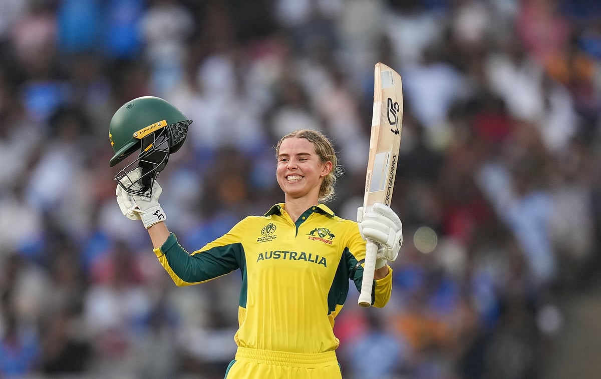 ICC Womens World Cup semifinal 2025 IND-W vs Aus-W_Phoebe Litchfield celebrates century