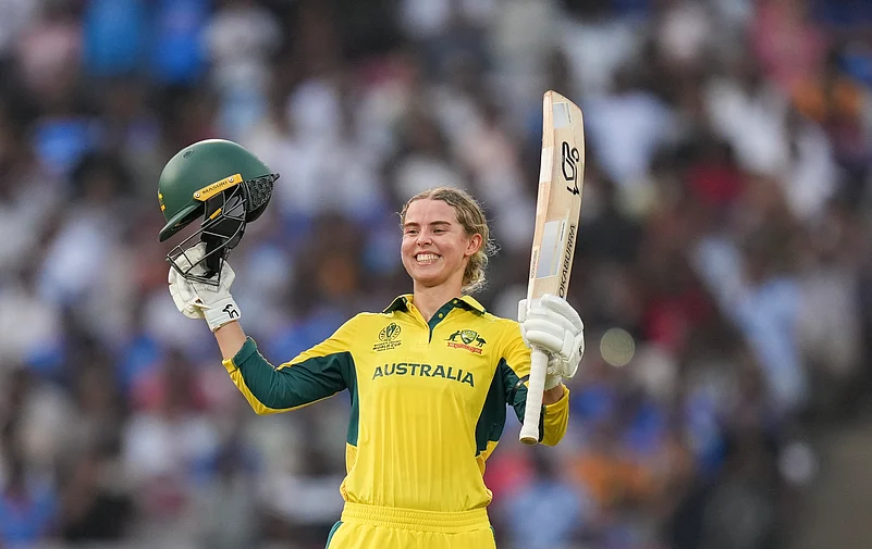 ICC Womens World Cup semifinal 2025 IND-W vs Aus-W_Phoebe Litchfield celebrates century