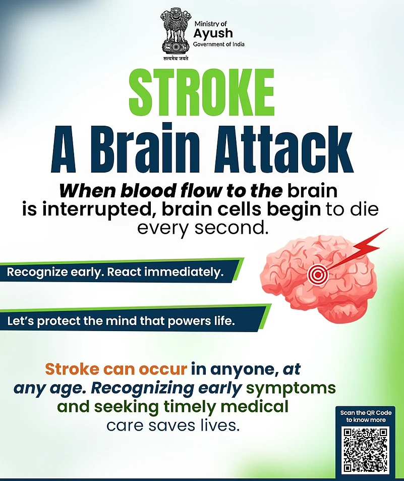Ministry of Ayush poster for Stroke with a brain and informational text