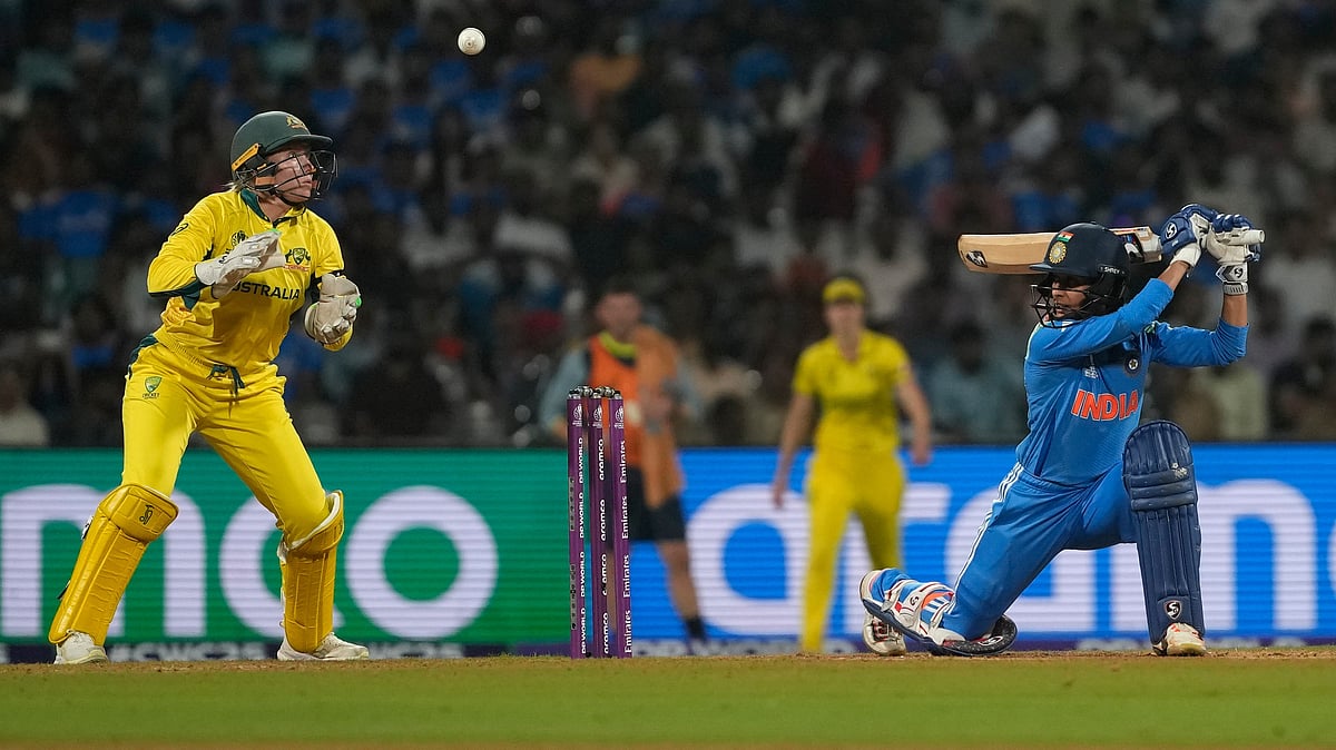 AP/Rajanish Kakade : Jemimah Rodrigues plays a shot during the ICC Women's Cricket World Cup cricket semi final match between India and Australia at DY Patil Stadium in Navi Mumbai.