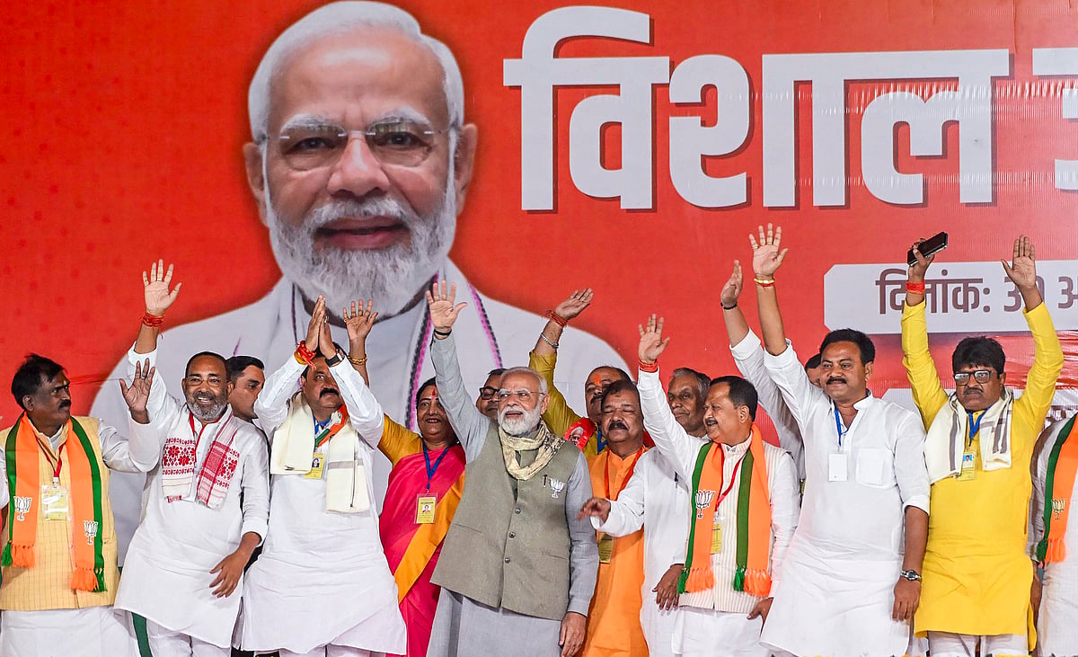 Prime Minister Narendra Modi with other leaders during a public meeting ahead of the Bihar Assembly elections, in Muzaffarpur, Bihar, Thursday, Oct. 30, 2025. - |PTI |