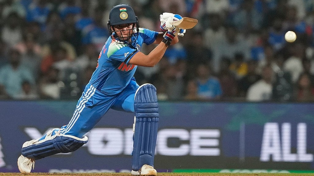 AP : Captain Harmanpreet Kaur plays a shot during the ICC Women's Cricket World Cup semi-final match between India and Australia at DY Patil Stadium in Navi Mumbai.