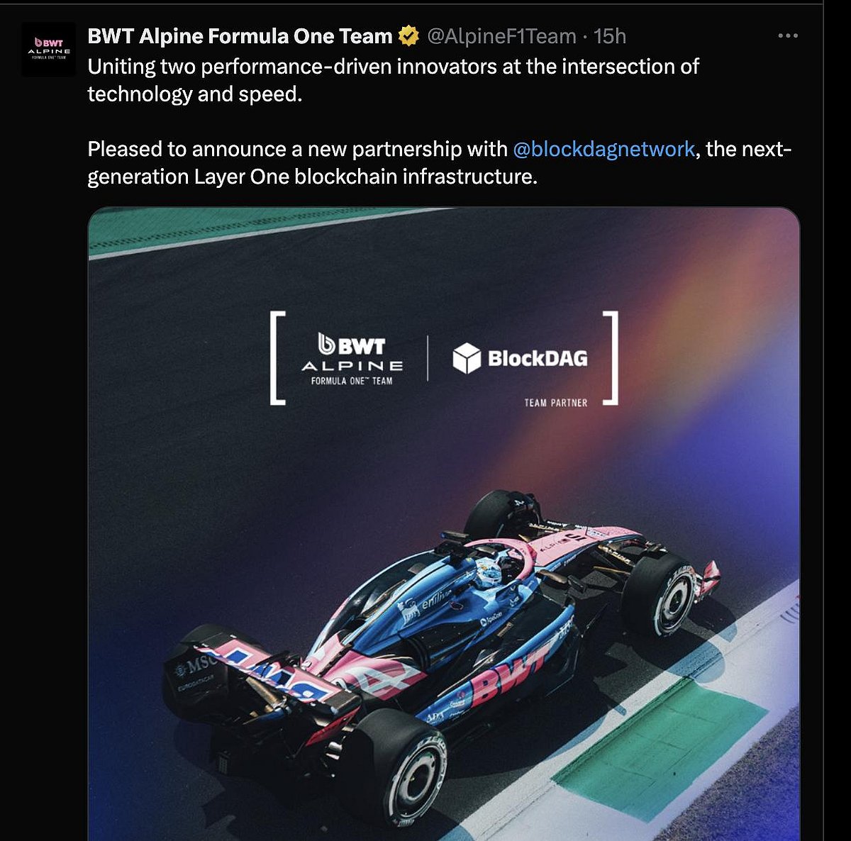 BWT Alpine F1 and BlockDAG partnership post