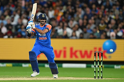 India's Axar Patel bats against Australia during their T20 cricket match in Melbourne, Australia.