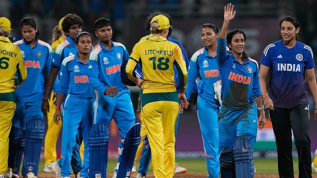 AP : India's Jemimah Rodrigues, second from right, celebrates after winning the ICC Women's Cricket World Cup semi-final against Australia in Navi Mumbai.