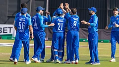 Afghanistan celebrate a West Indies wicket in a T20I match in Harare. - X/Afghanistan Cricket Board