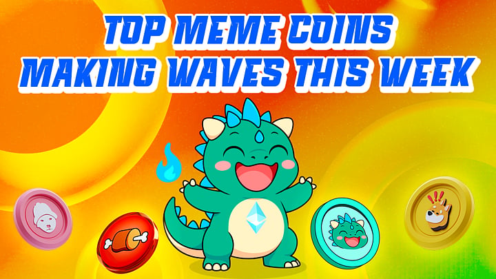 Graphic: TOP MEME COINS MAKING WAVES THIS WEEK featuring a smiling BullZilla dragon character.