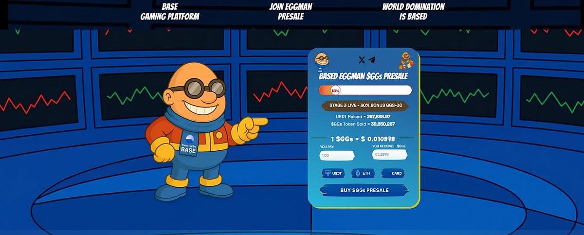 Cartoon promoting Based Eggman $GGs token presale
