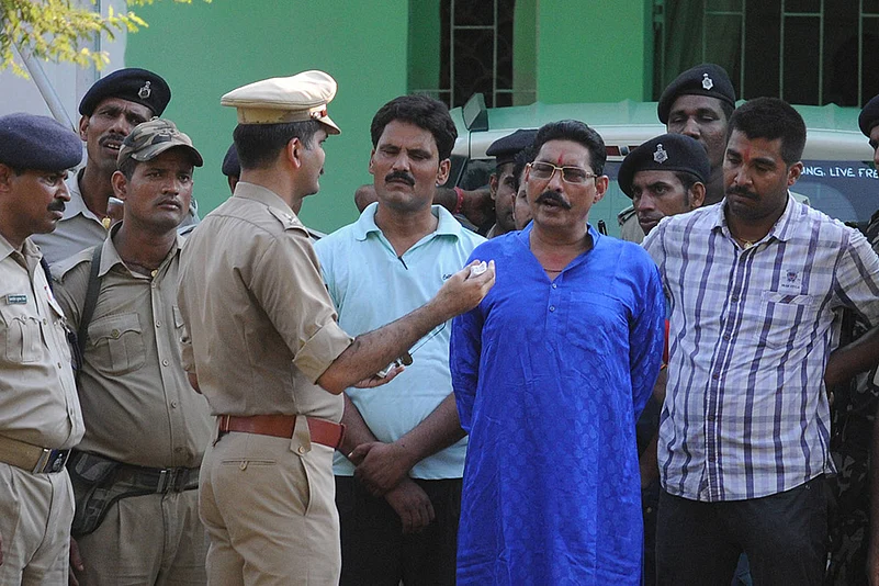 JD-U MLA Anant Kumar Singh during the police raid at his house