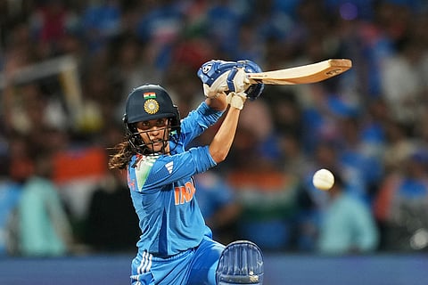 India's Jemimah Rodrigues plays a shot during the ICC Women's Cricket World Cup final match between India and South Africa in Navi Mumbai.