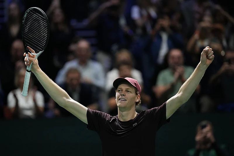 Italys Jannik Sinner celebrates after winning the final match