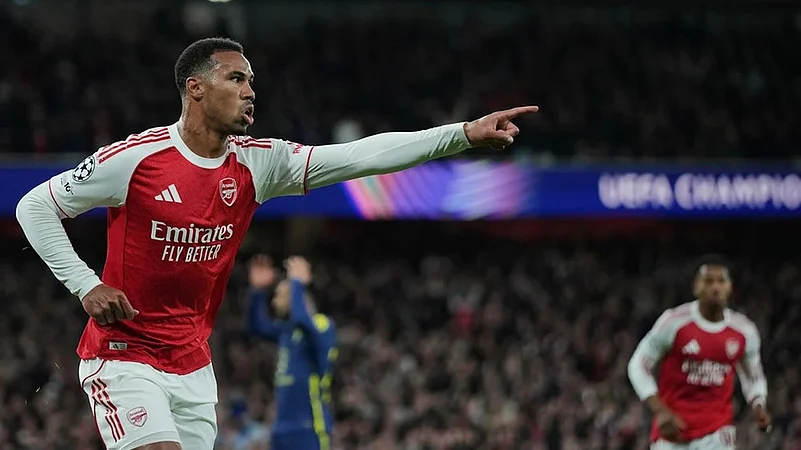 Britain soccer UEFA Champions League 2025-26 Arsenal Vs Atletico Madrid_Gabriel