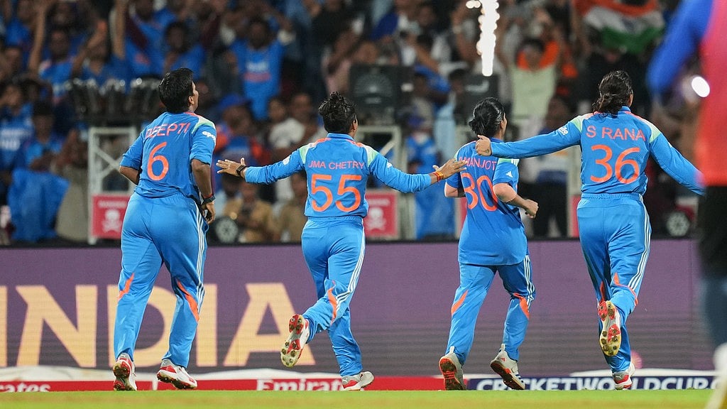 AP : India's players celebrate after winning the ICC Women's Cricket World Cup final against South Africa in Navi Mumbai.