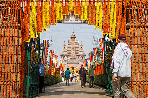 A view of a temple during three-day festival marking the 'Kartik Purnima' celebrations, at Sarnath in Varanasi.