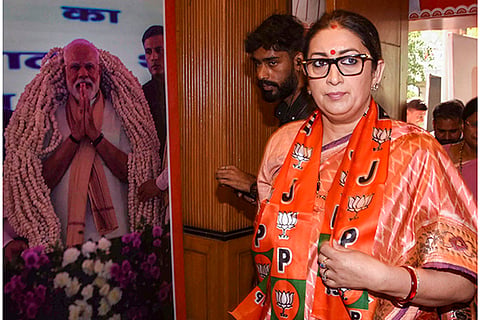Former union minister and BJP leader Smriti Irani during a press conference, in Patna.