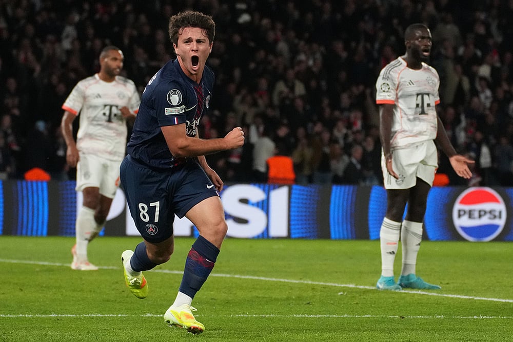 UEFA champions League 2025-26 soccer PSG Vs Bayern Munich_ Joao Neves