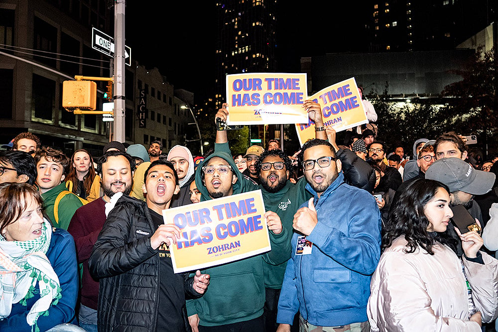 Supporters celebrate after Democratic candidate Zohran Mamdani 
