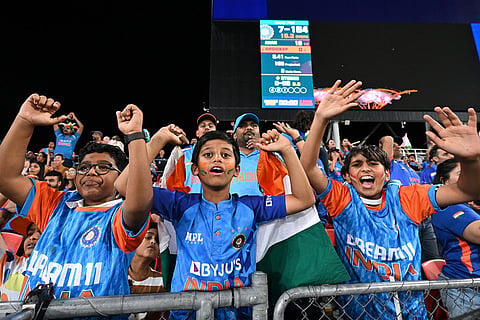 India fans react during a T20 cricket international between India and Australia in Carrara, Australia.