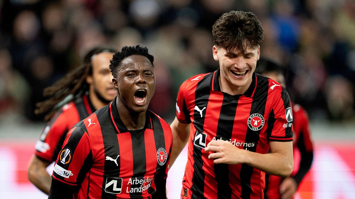 Midtjylland celebrate during their win over Celtic in UEFA Europa League.