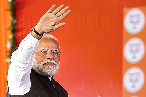 In this image, Prime Minister Narendra Modi during a public rally amid the ongoing Bihar Assembly elections, in Sitamarhi, Bihar.