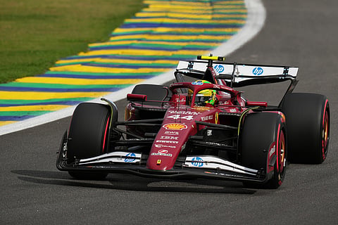 Ferrari driver Lewis Hamilton of Britain drives during the qualifying session ahead of the Brazilian Formula One Grand Prix at the Interlagos race track, in Sao Paulo.