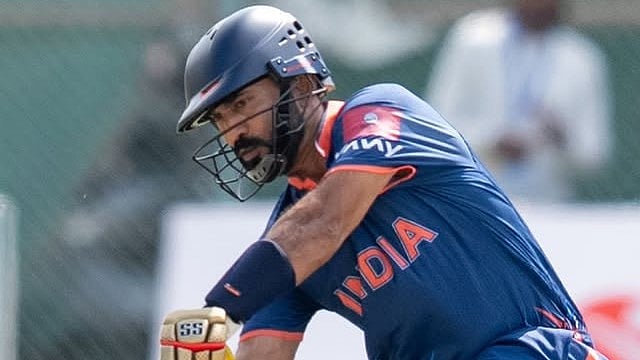 | Photo: Instagram/vany.club : India's Dinesh Karthik in action against Sri Lanka in Hong Kong Sixes 2025 on November 9, 2025.