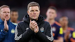 Eddie Howe applauds the travelling Newcastle United supporters after their defeat to Brentford. - File