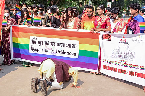 People take part in the Kanpur Queer Pride Parade 2025.